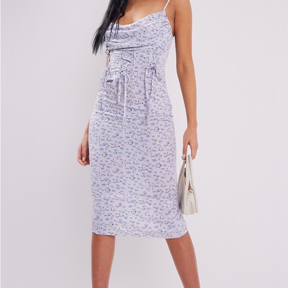PrettyLittleThing Lavender Floral Midi Dress